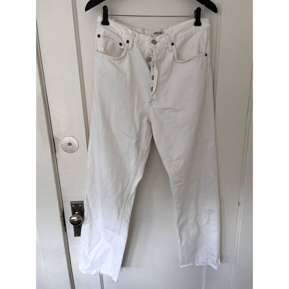 Agolde Women's 90's Mid Rise Straight Jeans White in Size 32 Frayed Hem - Picture 3 of 12